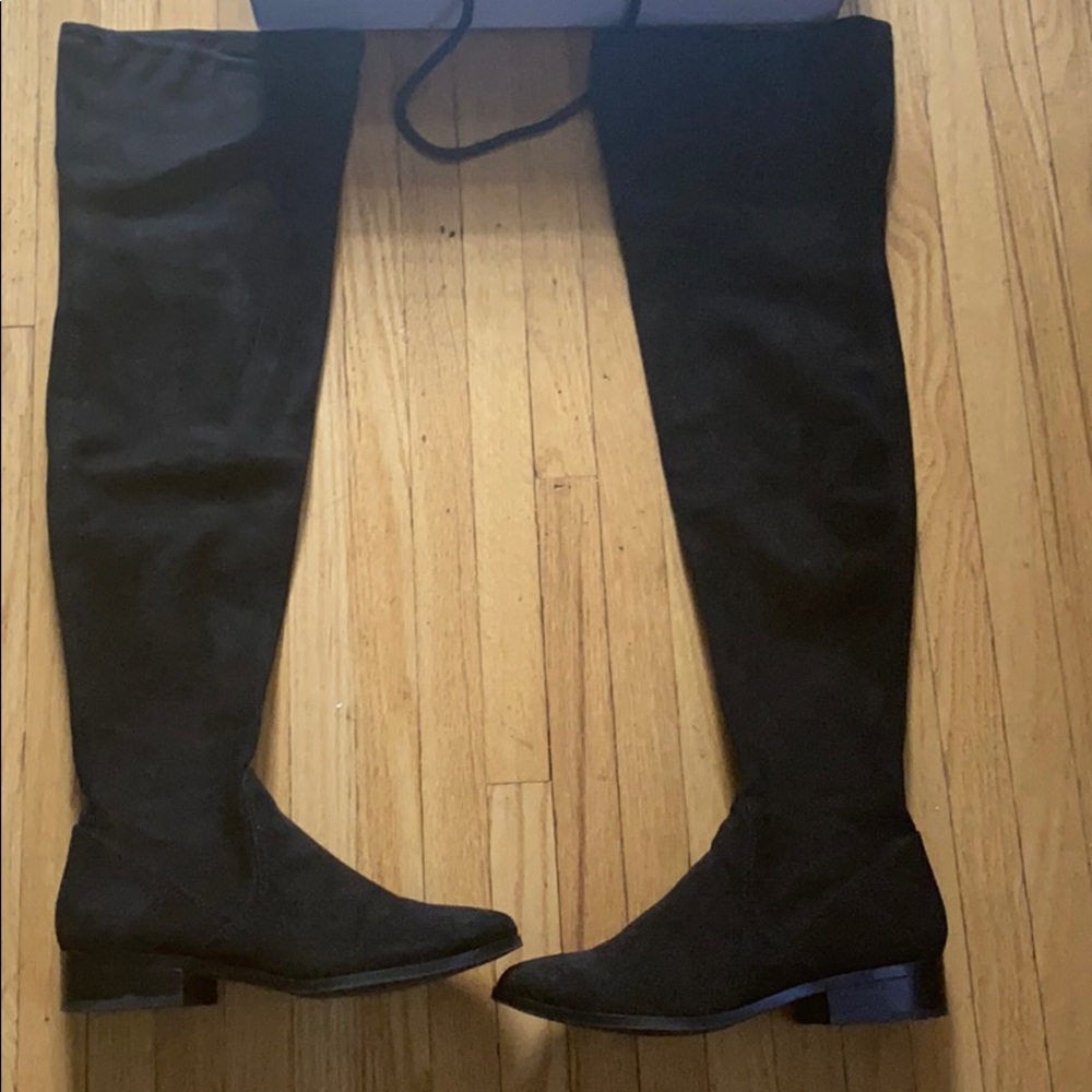 Aldo Thigh-High Flat Black Suede Flat Boots